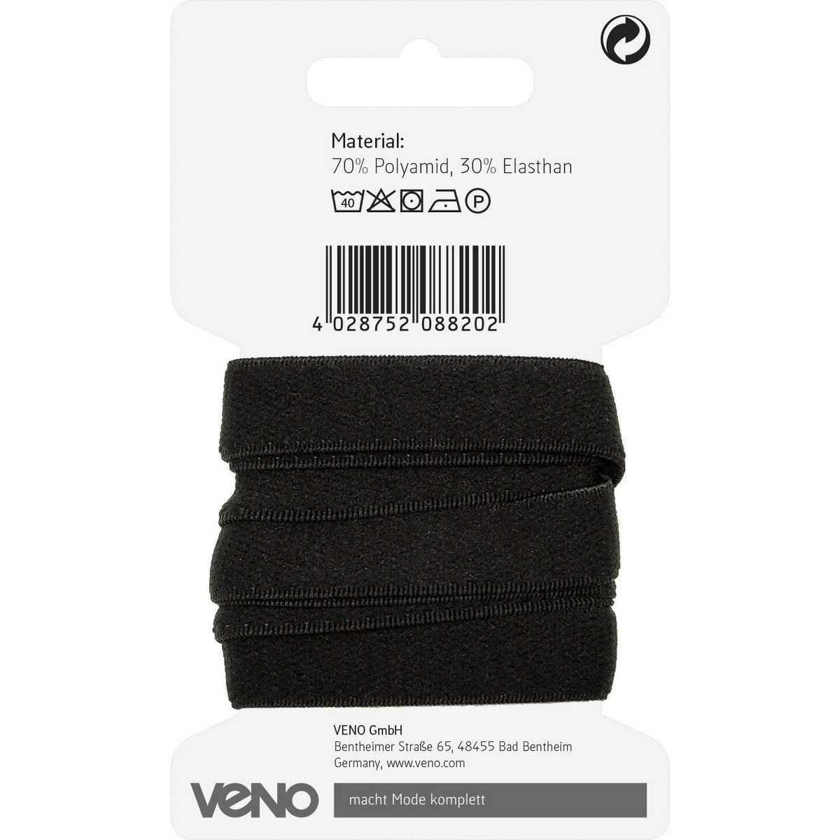 Velours-Gummiband 15 mm schwarz – samtweiches, elastisches Band für Unterwäsche, Masken & Accessoires, als Meterware erhältlich